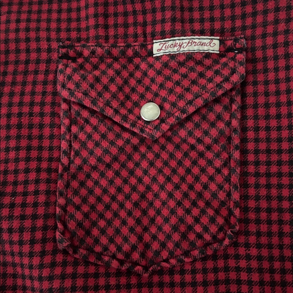 Lucky Brand Long Sleeve Red Black Plaid Flannel Button Down Shirt Size Large - Picture 4 of 8